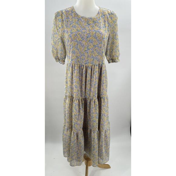 Code X Mode Maxi Peasant Dress Size Xs Tiered Chiffon Boho Mixed Floral Print - Picture 2 of 14